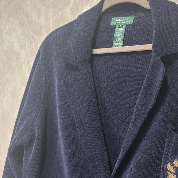 Lauren Ralph Lauren Womens Navy Double Breasted Chenille Blazer Wire Crest - Picture 7 of 8